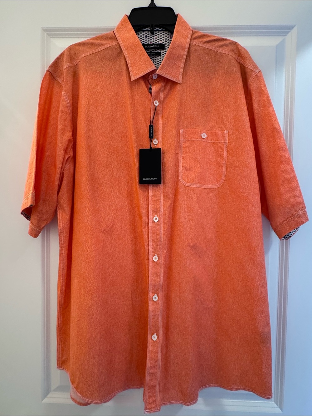Bugatchi Men’s Orange Shortsleeve Shirt Mens XXL